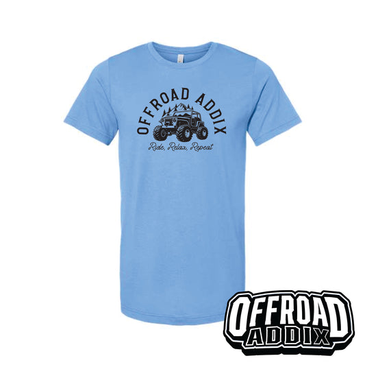 S/S Tee Ride, Relax, Repeat - Carolina Blue