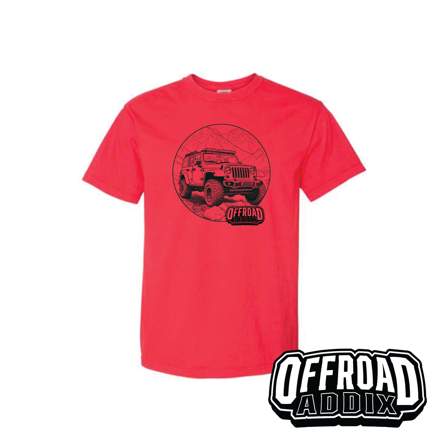 Comfort Color Tee, Jeep Circle - Neon Red Orange