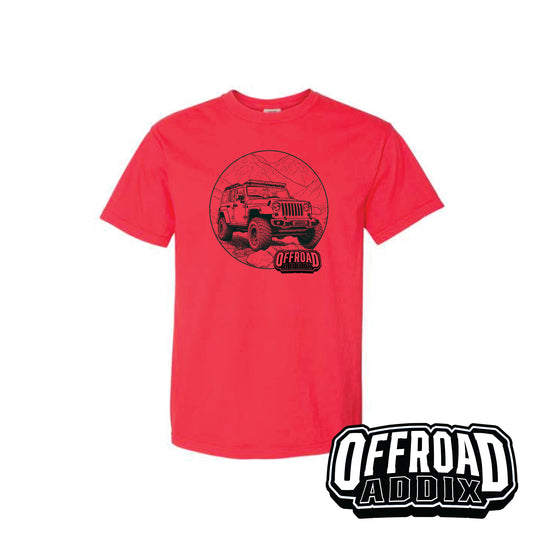Comfort Color Tee, Jeep Circle - Neon Red Orange